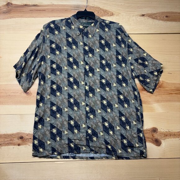 Vintage Rayon Shirt Mens Large Button Up Short Sleeve Geometric Croft & Barrow - Picture 2 of 11